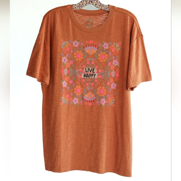 Natural Life Boyfriend Tee Shirt In Orange Boho "Live Happy" Size XS Women's - Picture 4 of 11